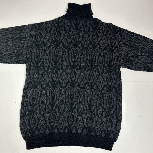 VTG Russ Studio Women Sweater Turtleneck Black Gray Paisley Wool Blend Sz M - Picture 5 of 5